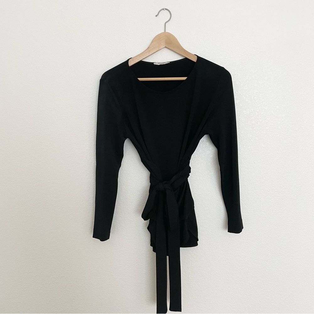 MM Lafleur black Walker wrap top, knit crepe, M
